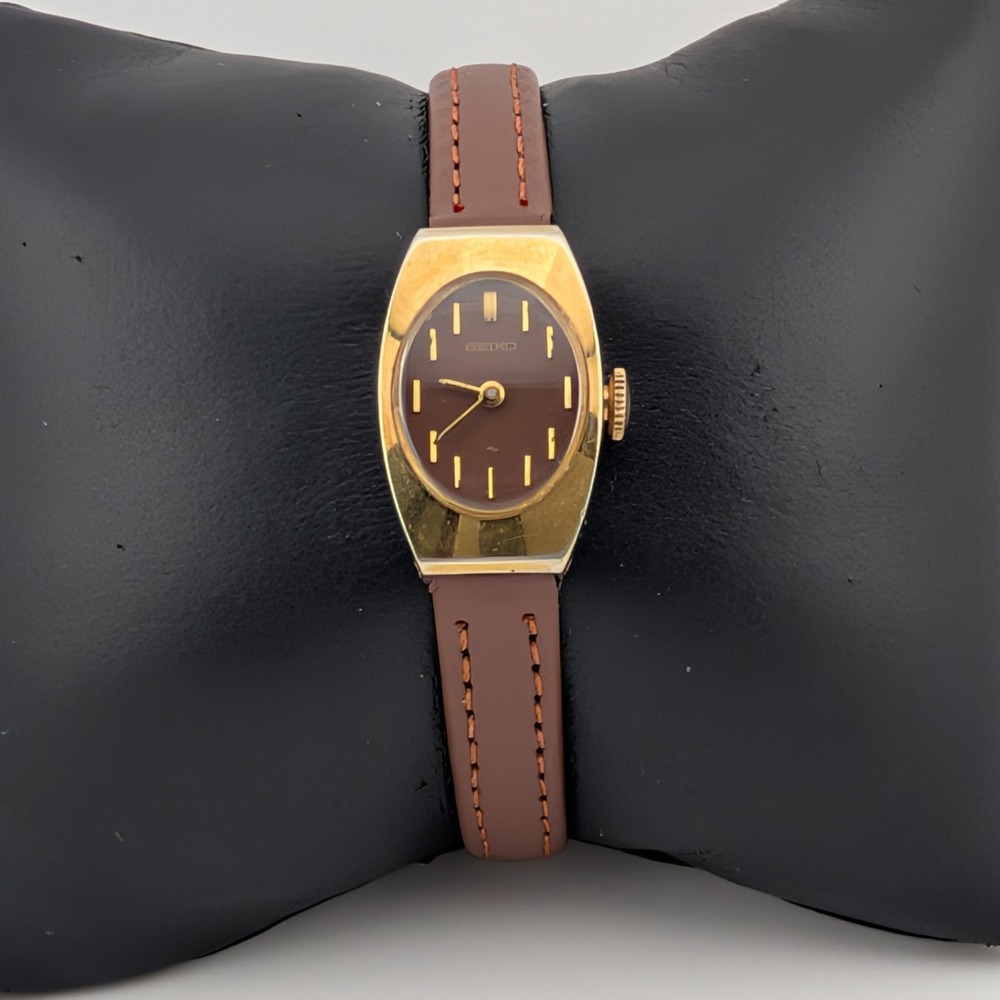 Vintage Seiko Chocolate Brown Dial Oval Mechanical Watch Gold Tone 11-7039